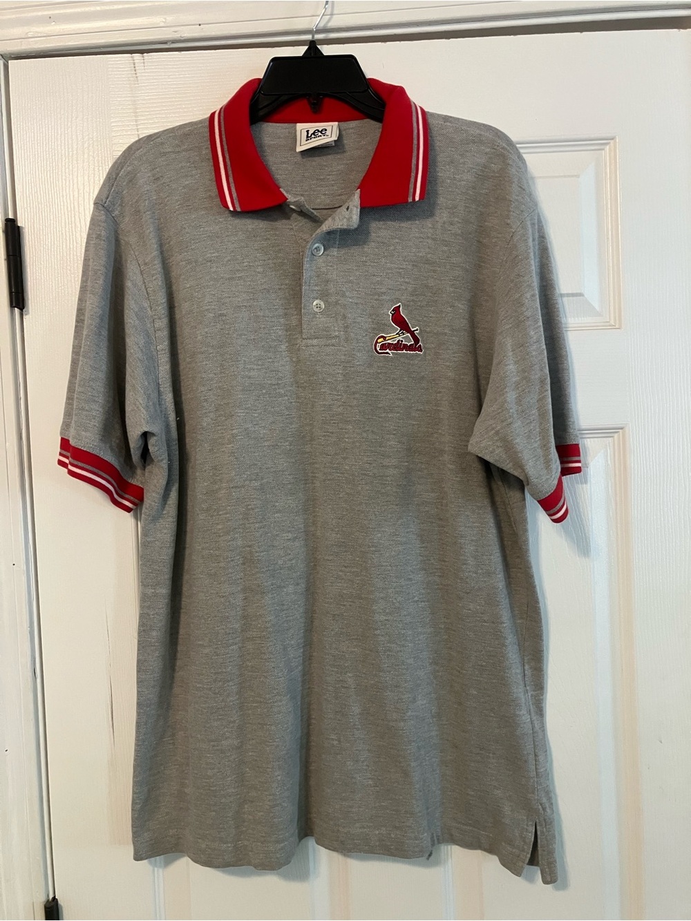 Vintage St Louis Cardinals MLB  Polo Shirt Lee Sport Gray Red Mens Size Large